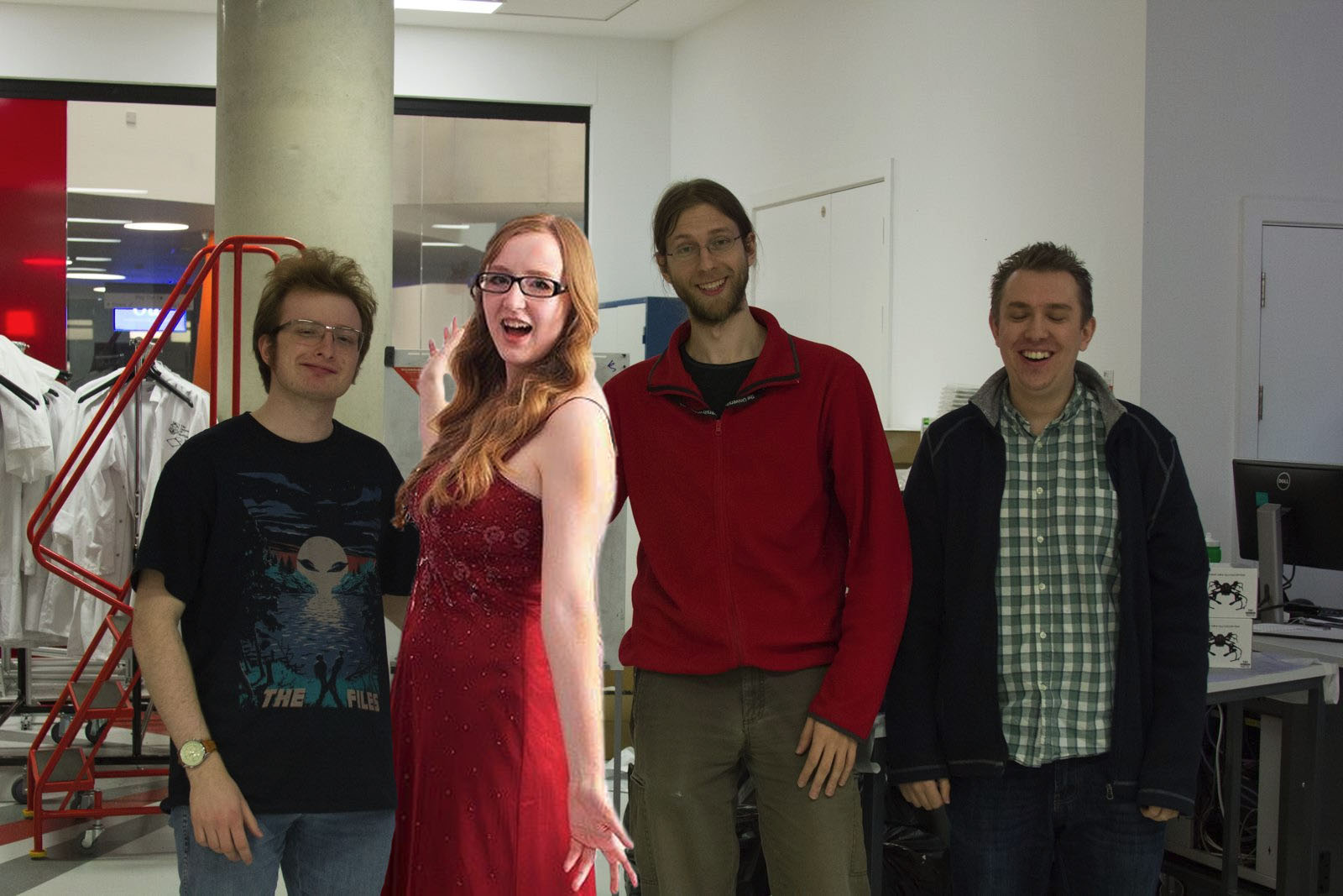 Image Showing all four members of our group - including a photoshopped in Rebecca