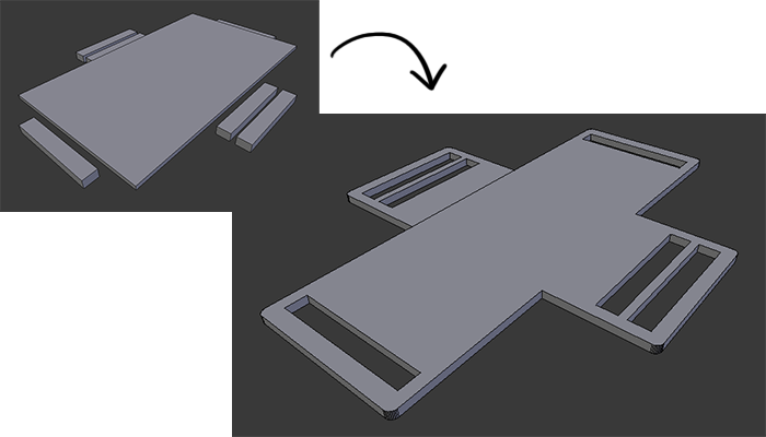 Image showing progression from measurements to final 3d design for the battery holder